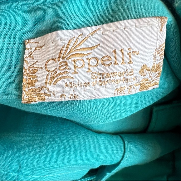 CAPPELLI STRAWORLD Turquoise Crochet Toyo Straw Wooden Grip Satchel Tote Handbag - Picture 6 of 11